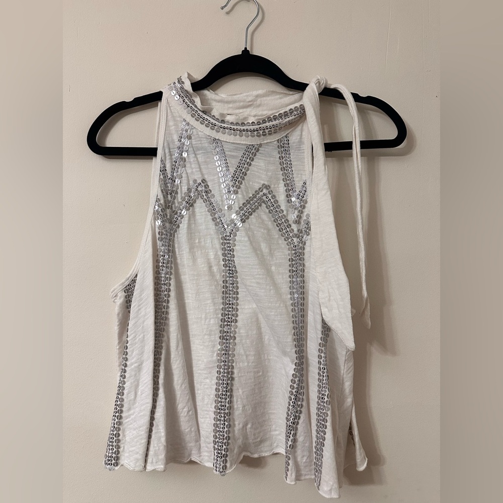 Free People White Sequin Halter Tank